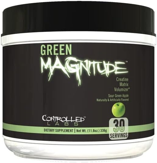 CONTROLLED LABS Green Magnitude Supplement, Synergistic Creatine Formula Powder, Promotes Strength, Stamina, and Performance, (Sour Green Apple, 30 Servings)