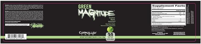 CONTROLLED LABS Green Magnitude Supplement, Synergistic Creatine Formula Powder, Promotes Strength, Stamina, and Performance, (Sour Green Apple, 30 Servings)