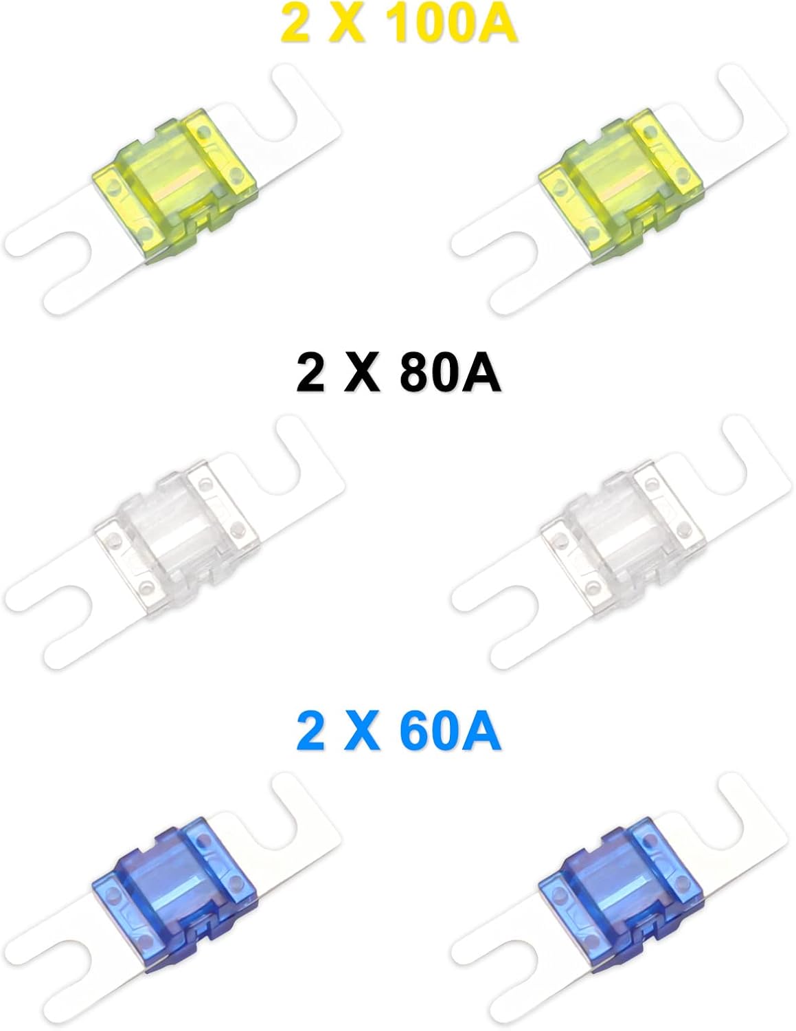 Recoil MFH12 2 Way Mini-ANL Fused Distribution Block, 1 X 0/2/4 Gauge in / 2 X 4/8 Gauge Out Fused Distribution Block with 60A, 80A, 100A Fuses, Solid Brass for Maximum Power Transfer