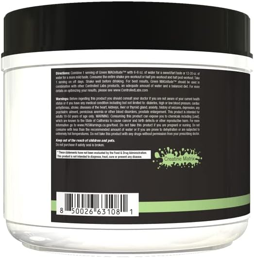 CONTROLLED LABS Green Magnitude Supplement, Synergistic Creatine Formula Powder, Promotes Strength, Stamina, and Performance, (Sour Green Apple, 30 Servings)