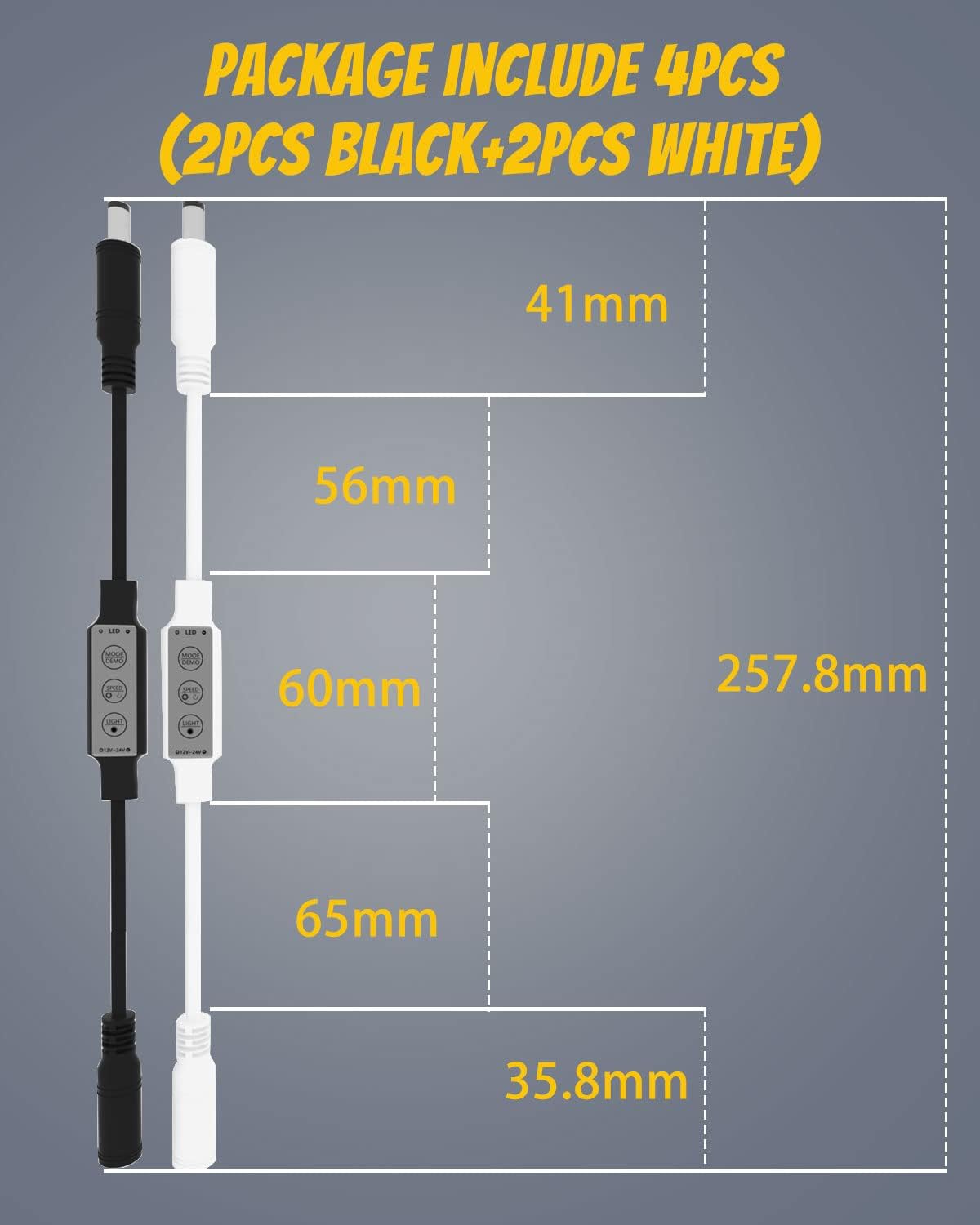 YM E-Bright Led Dimmer Switch Inline Mini Flash Strobe Blink Module Controller Dimmable For Single Color Led Strip Lights Compatible With DC 5-12V,Power-off Memory Function (Pack of 4)