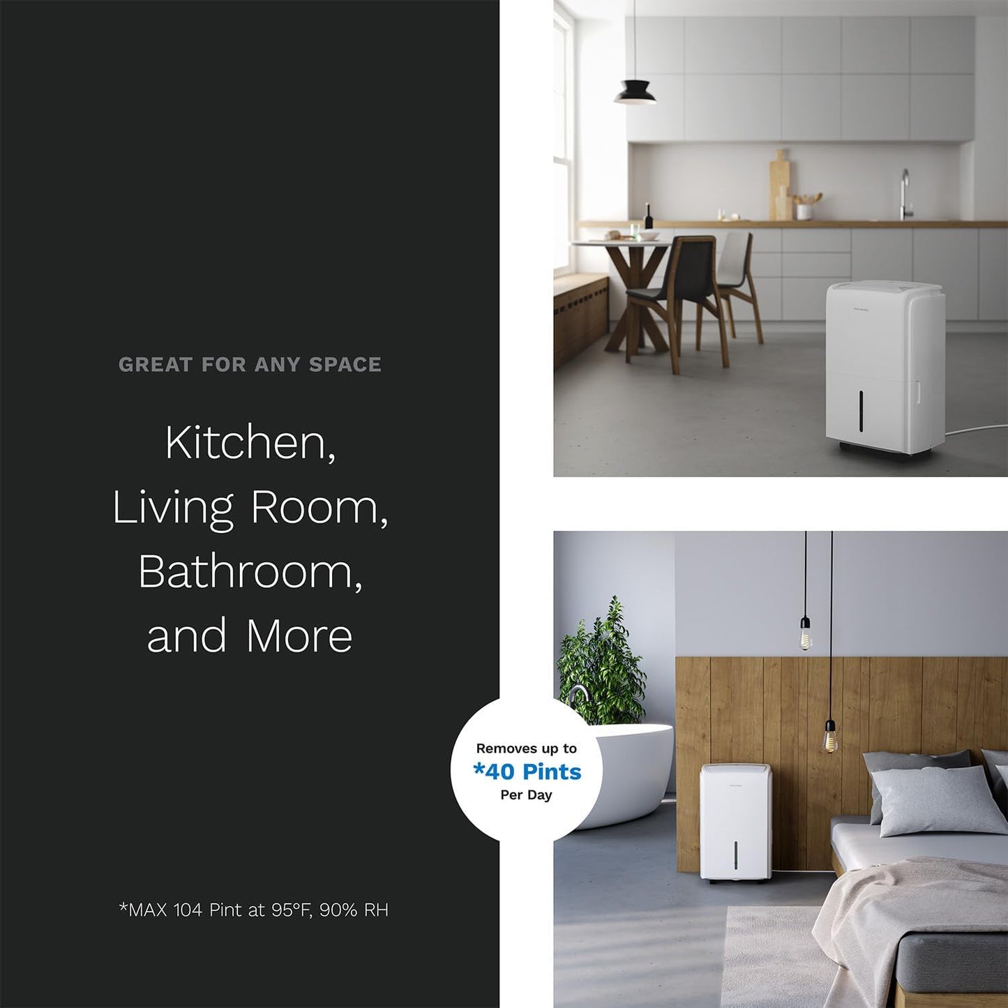 hOmeLabs 40 Pint Dehumidifier with Pump for up to 6,000 Sq Ft Rooms (MAX 104 Pint at 95°F, 90% RH) – Powerful Moisture Removal for Medium to Large Rooms and Basements