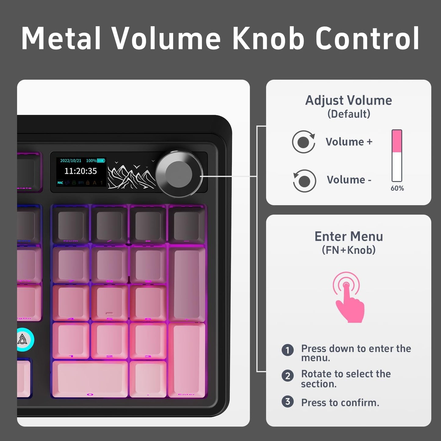 NACODEX Ajazz AK980 Pink Gaming Machanical Keyboard Gift Switch Full Size RGB Gasket Mount 8000mAh Triple Modes Custom Keyboard with Five Layer Pad | Knob Control