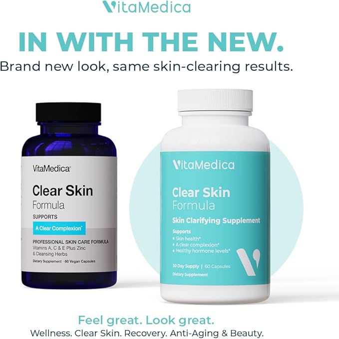 VitaMedica Clear Skin Vitamin Formula | Acne Supplement for Skin Clearing | Breakout Treatment for Women and Men | Vitamins A, C, E, Selenium, Chromium, and Zinc for Acne and Skin Health | 60 Count