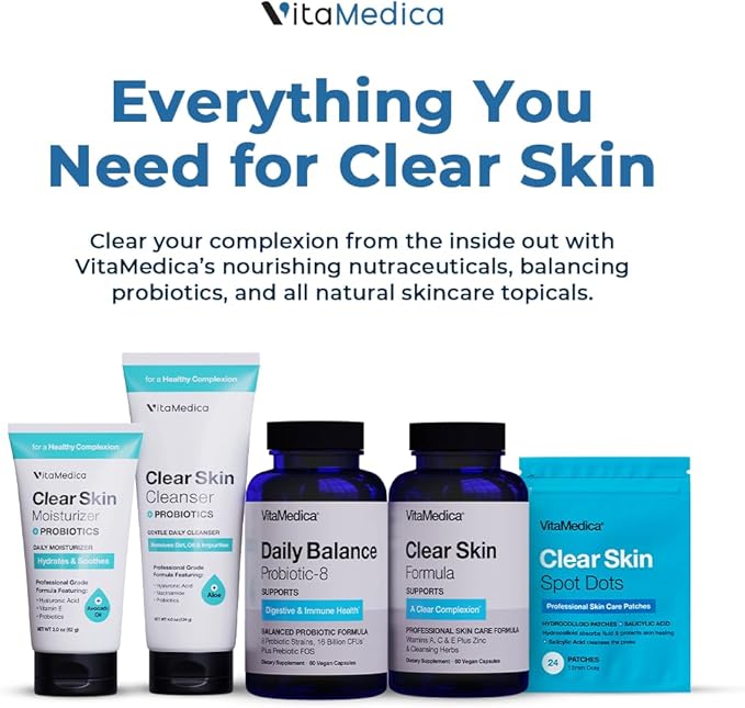 VitaMedica Clear Skin Vitamin Formula | Acne Supplement for Skin Clearing | Breakout Treatment for Women and Men | Vitamins A, C, E, Selenium, Chromium, and Zinc for Acne and Skin Health | 60 Count