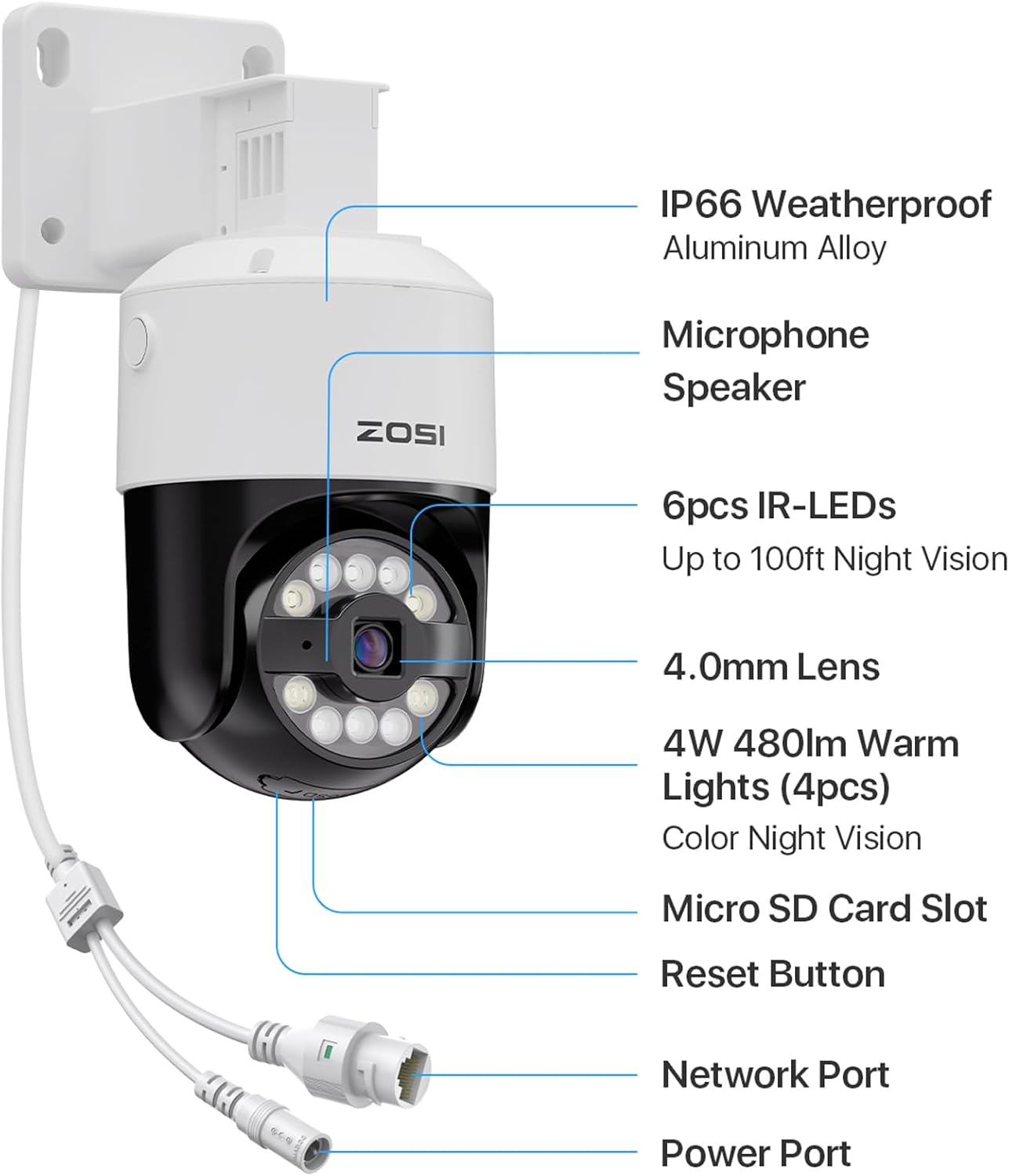 ZOSI 2 x C296 5MP 3K PoE PT Add-on Camera Outdoor with AI Face Human Vehicle Detection, Siren Alarm, Starlight Night Vision, Auto Track, 2-Way Talk, SD Card Storage, Only Compatible PoE NVR