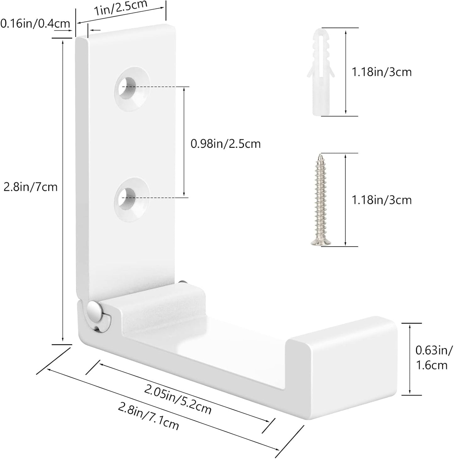 Folding Coat Hooks, 5pcs White Wall Hooks Heavy Duty for Hanging Coat Towel Backpack, Foldable Adhesive Hooks, Headphone Jacket Holder, Aluminum Alloy Hook with Screws for Purse Hat Bag Keys