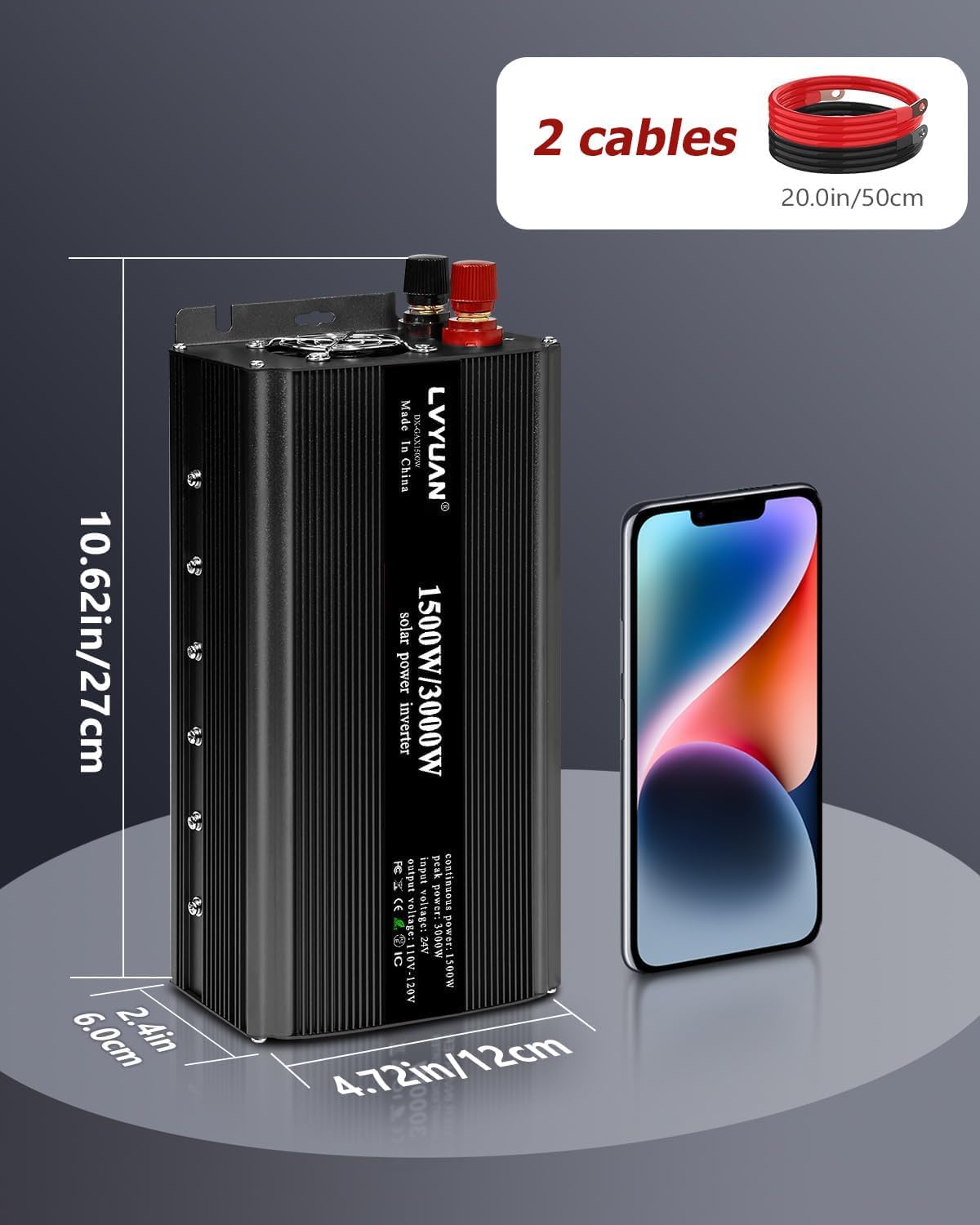 LVYUAN 1500W Power Inverter 24V to 110V DC to AC with 2 US Sockets, LED Display, USB Ports for Home, Truck, Outdoor, Camping