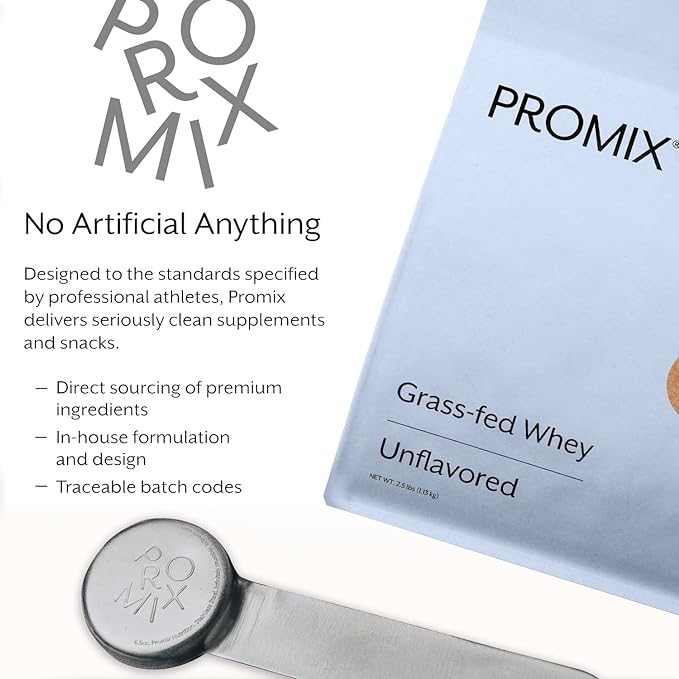 Promix Whey Protein Powder, Unflavored - 5lb Bulk - Grass-Fed & 100% All Natural - Post Workout Fitness & Nutrition Shakes, Smoothies, Baking & Cooking Recipes - Gluten-Free & Keto-Friendly