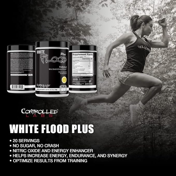 CONTROLLED LABS White Flood Plus, 20 Serv, Workout Optimizer, Endurance & Nitric Oxide Enhancement for Workouts and Training (Electric Lemonade)