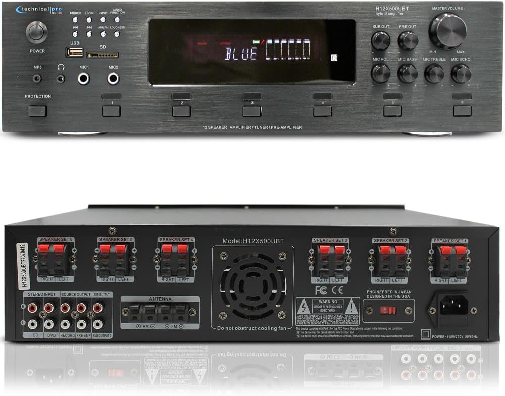 Vaiyer Home Audio System Kit, 6-Channel 6000 Watts Bluetooth Amplifier with 6.5" 10 Qty of 200 W Each in-Wall in-Ceiling Speakers & 16 AWG 500 ft. Speaker Wire - Perfect for Home, Office, Restaurants