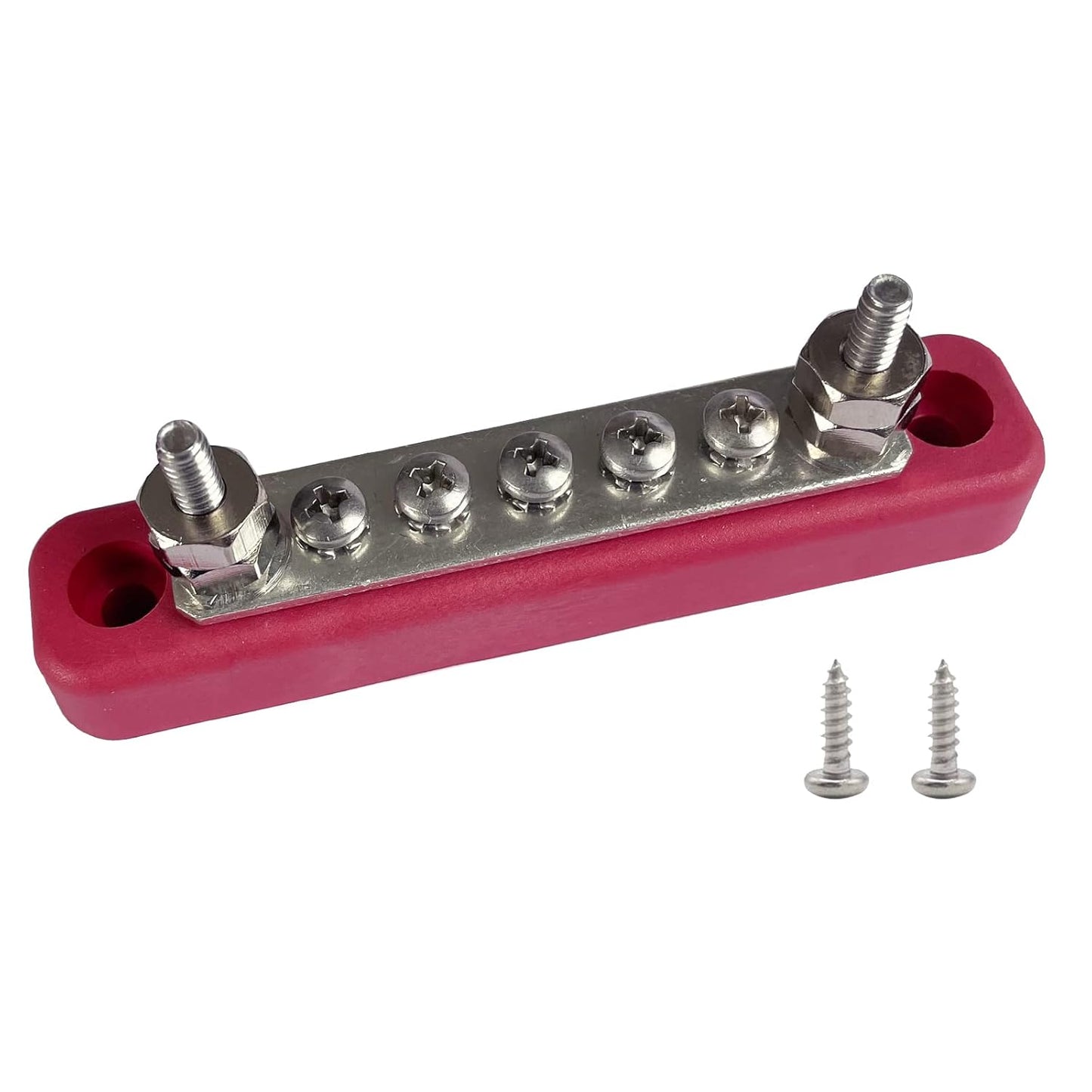 2 x #10 (M5) Studs Power Distribution Block with 5 x #8 (M4) Screws, Ampper 4.2" Bus Bar 12V Power Distribution Terminal Block Battery Busbar for Car Audio Solar (Red)