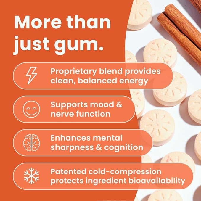 NeuroGum Energy Caffeine Gum (54 Pieces) - Sugar Free with L-theanine + Natural Caffeine + Vitamin B12 & B6 - Nootropic Energy & Focus Supplement for Women & Men - Keto & Vegan, Cinnamon Flavor