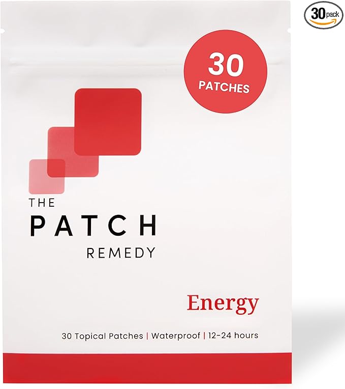 The Patch Remedy Energy Patches - 30 Topical Patches with Caffeine from Guarana Extract, Taurine, Glucuronolactone, Green Tea, Vitamin B3, B5, B6, Transdermal Caffeine Patches Energy