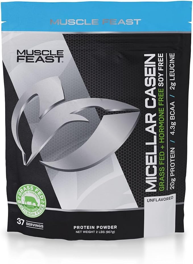 Muscle Feast Micellar Casein Protein, All Natural Pasture Raised Hormone Free Soy Free, Unflavored, 2lb