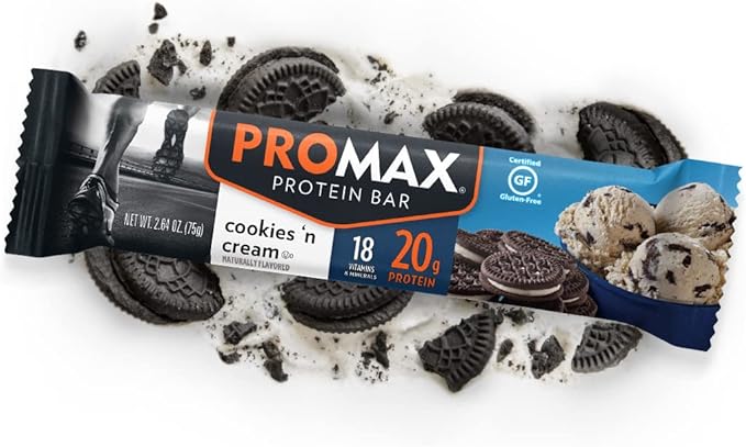 Promax Protein Bar, Cookies 'n Cream, 20g High Protein, Gluten Free, 12 Count