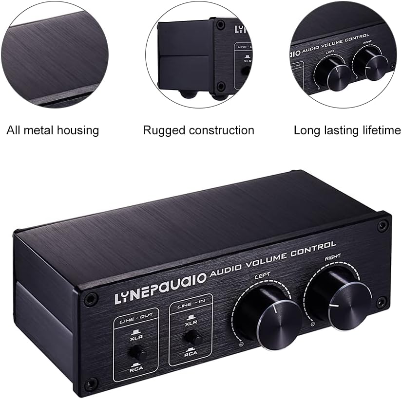 Volume Controller, Audio Volume Control Box, Passive Audio Volume Controller with Fully-Balanced & Single-Ended Mode XLR & RCA Interface for Home Stereo System Pre-Amplifier Speaker