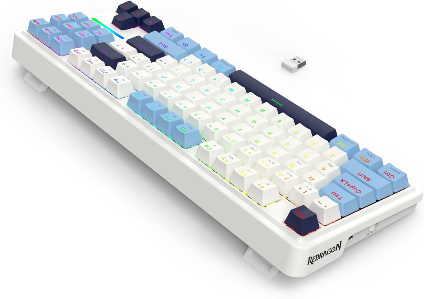 Redragon K728 PRO 80% Wireless Gasket RGB Gaming Keyboard, 3-Mode 87 Keys TKL Mechanical Keyboard w/Hot-Swap Socket, Mixed Color Keycaps & 5-Layer Noise Dampening, Custom Linear Switch