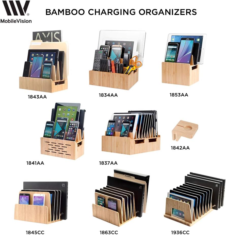 MobileVision Bamboo Multi Device Organizer for Smartphones, Tablets and Laptops, 5 Slots