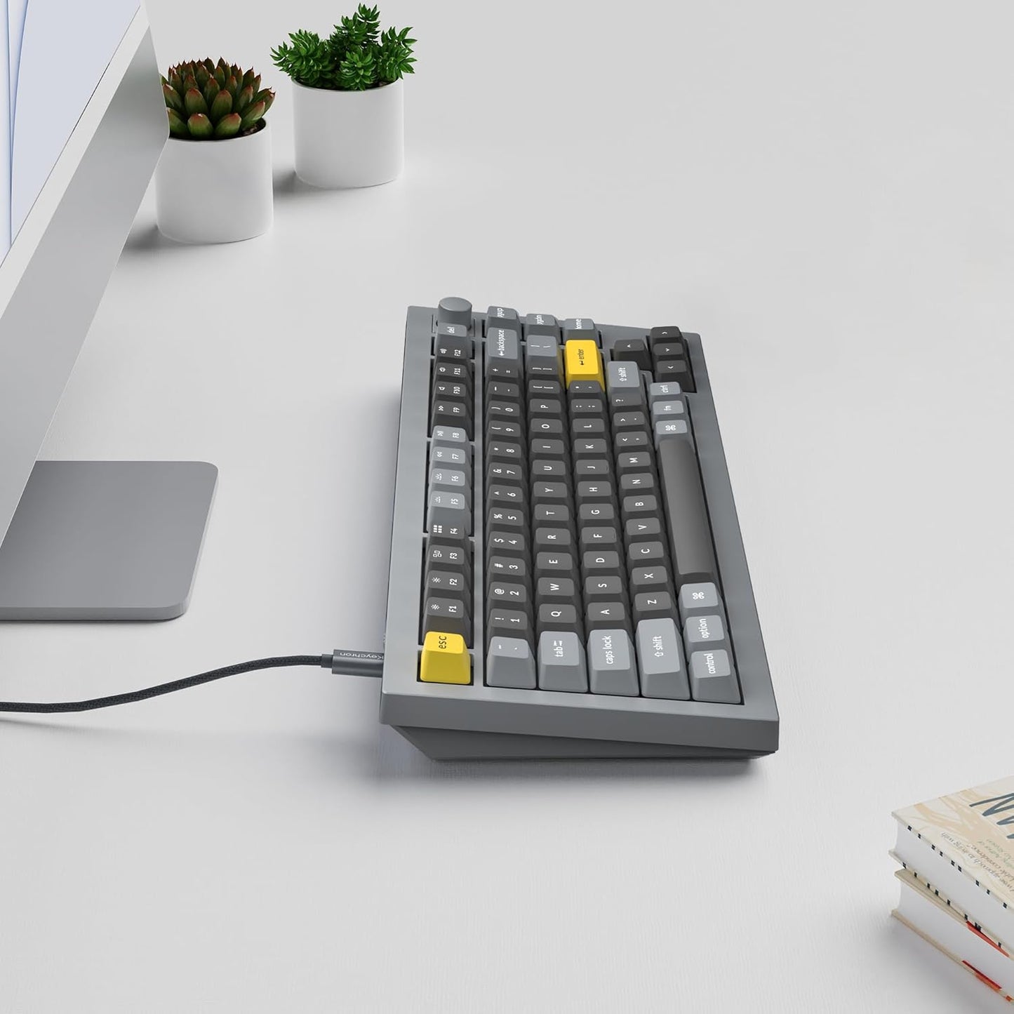 Keychron Q1 RGB Wired Custom Mechanical Keyboard Knob Version, 75% Layout QMK/VIA Programmable with Hot-swappable Gateron G Pro Brown Switch Double Gasket Compatible with Mac Windows Linux (Grey)