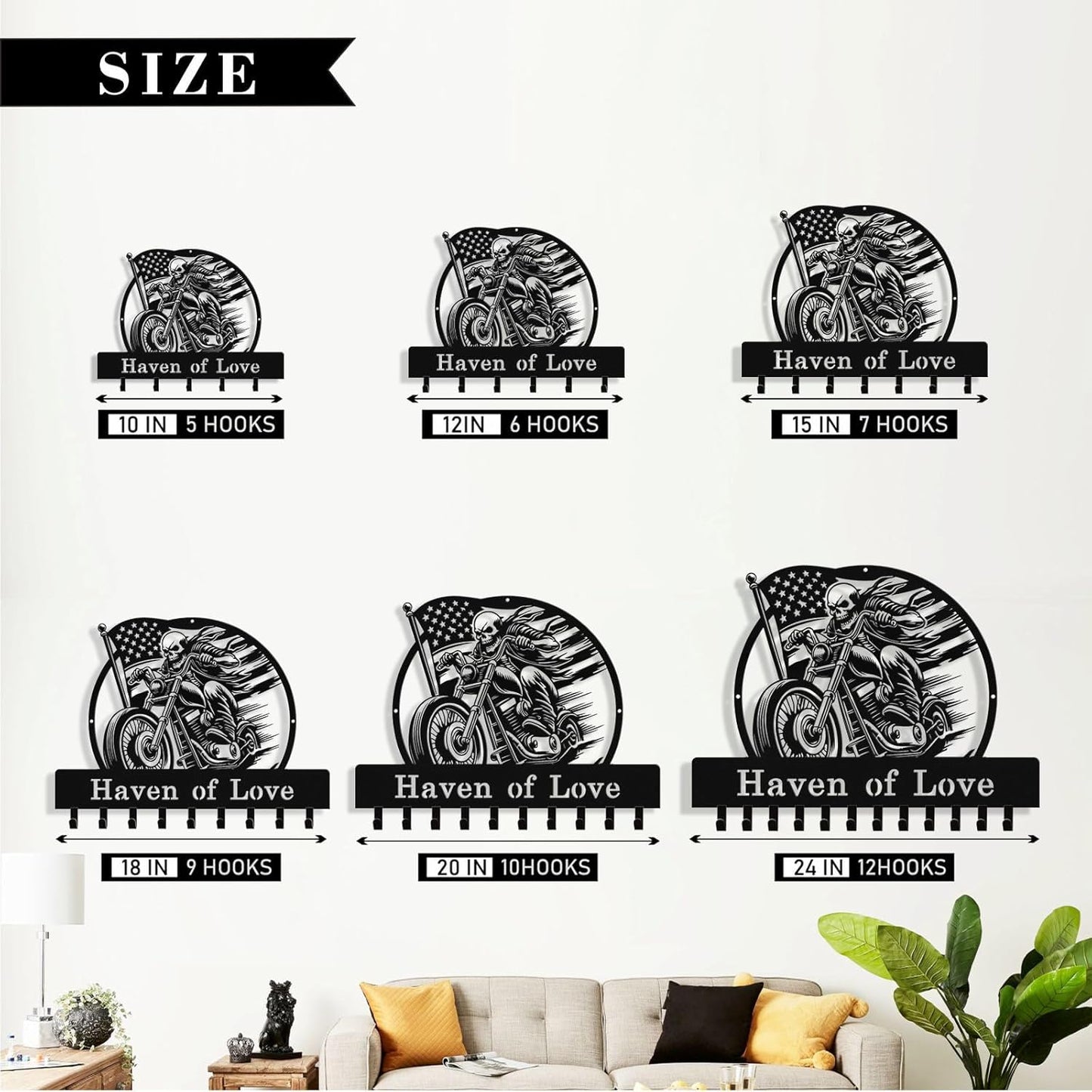 Personalized Skull Motocycle Key Holder Wall Mount, Custom Metal Key Rack Key Holder with Name, Deer Cabin Wall Keys Hanger with Hooks for Entryway, Front Door, Hallway, Kitchen, Living Room