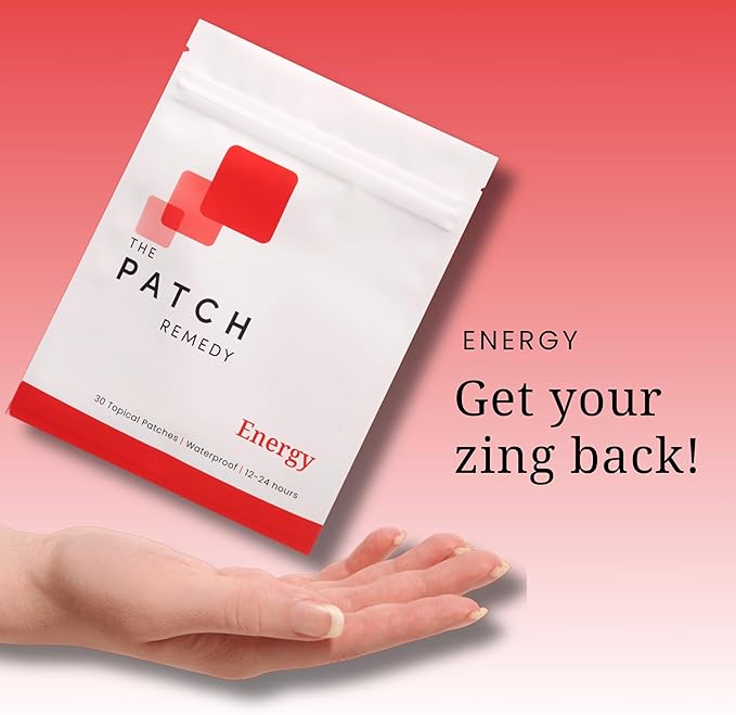 The Patch Remedy Energy Patches - 30 Topical Patches with Caffeine from Guarana Extract, Taurine, Glucuronolactone, Green Tea, Vitamin B3, B5, B6, Transdermal Caffeine Patches Energy