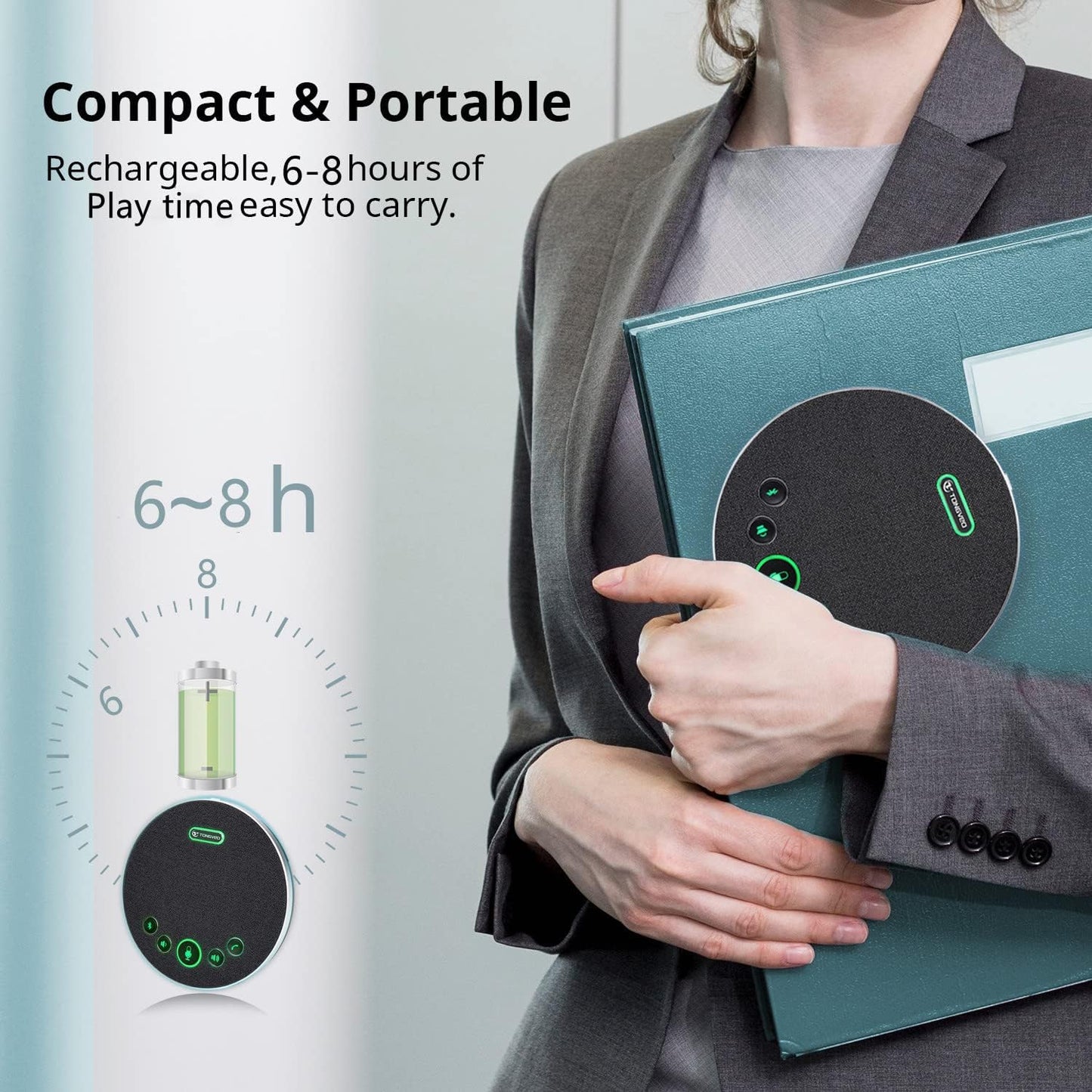 Bluetooth Speakerphone Conference Microphones, Wireless Conference Speaker 360°Voice Pick up with 4 AI Noise Cancellation Mics USB/Dongle/Bluetooth Connection 8 Hour Call Time for 8-12 People