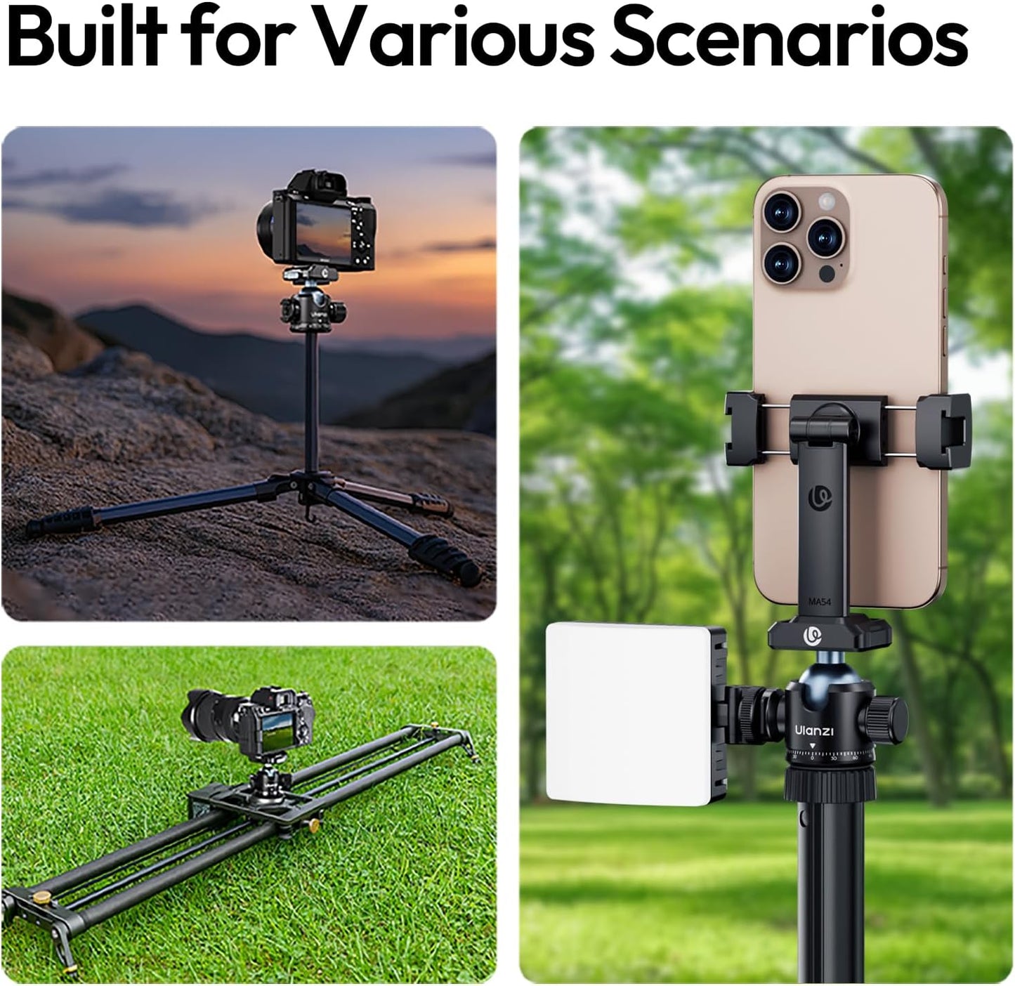 Ulanzi T100 Ball Head, Tripod Ball Head Mount 1/4 & 3/8 inch with Uka Quick Release Plate & Cold Shoe, 360° Rotating Panoramic Ball Head for DSLR Camera,Tripod,Monopod,Slider,Camcorder, 13lbs/6kg Load