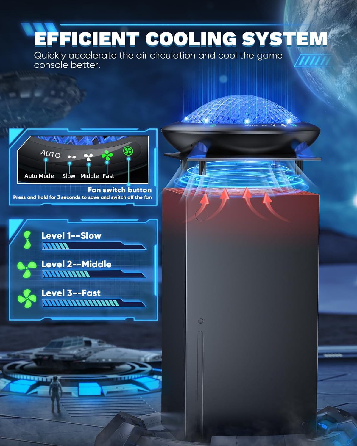 UFO Cooling Fan for Xbox Series X with 11 RGB Lights, Auto Cooling System Fan Speed Adjustable by Temperature for Xbox Series X Console, Efficient Cooler Fan Accessories, Low Noise, 3 Speed, USB Port