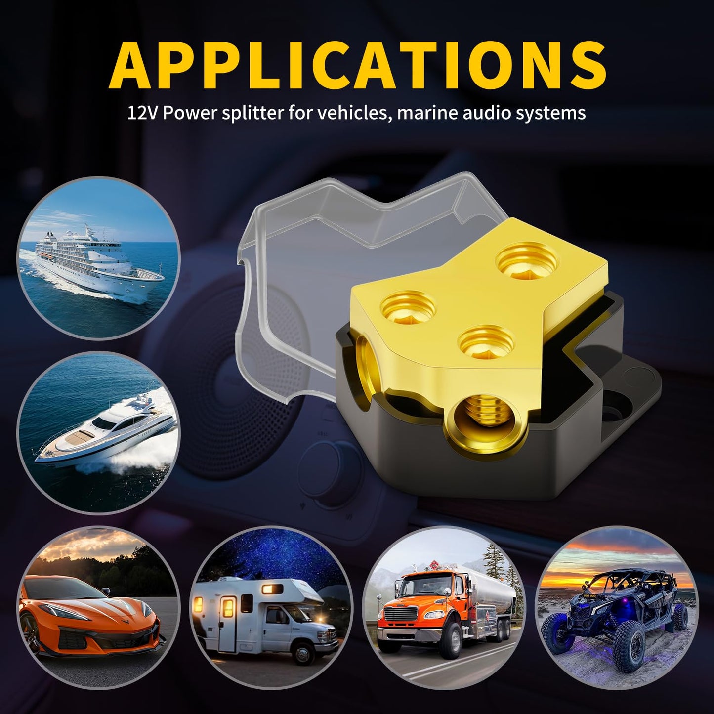 12V Power Distribution Block Car Audio 2 Way 0/2/4 Gauge in 4/6/8 Gauge Out, Premium Ground Distribution Block 12 Volt Amp Distribution Block Splitter for Automotive Car Marine Boat (4 Pack)