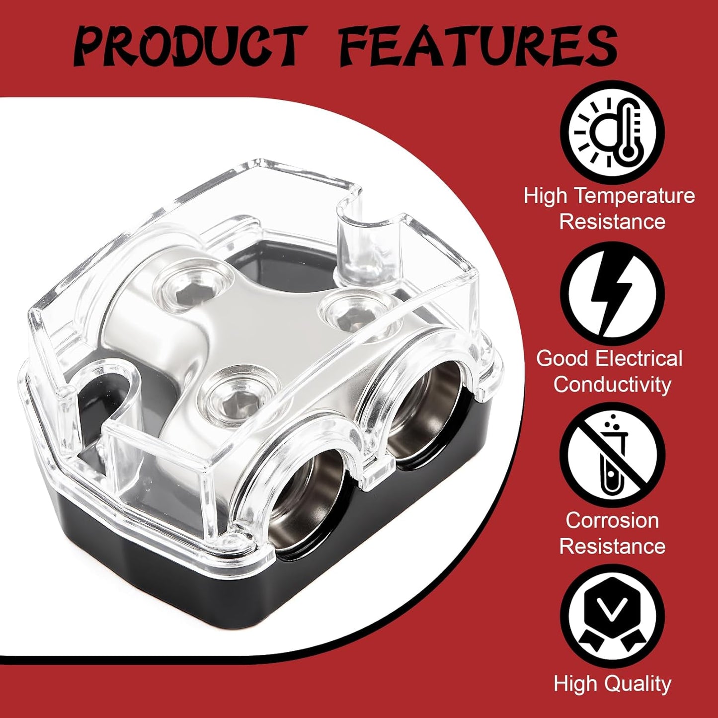 2 Way Power Distribution Block 1x 0 GA in 2X 0 GA Out Circuit Protector Distribution Connecting Blocks for Car Audio Splitter,2Pcs with Installation Kit