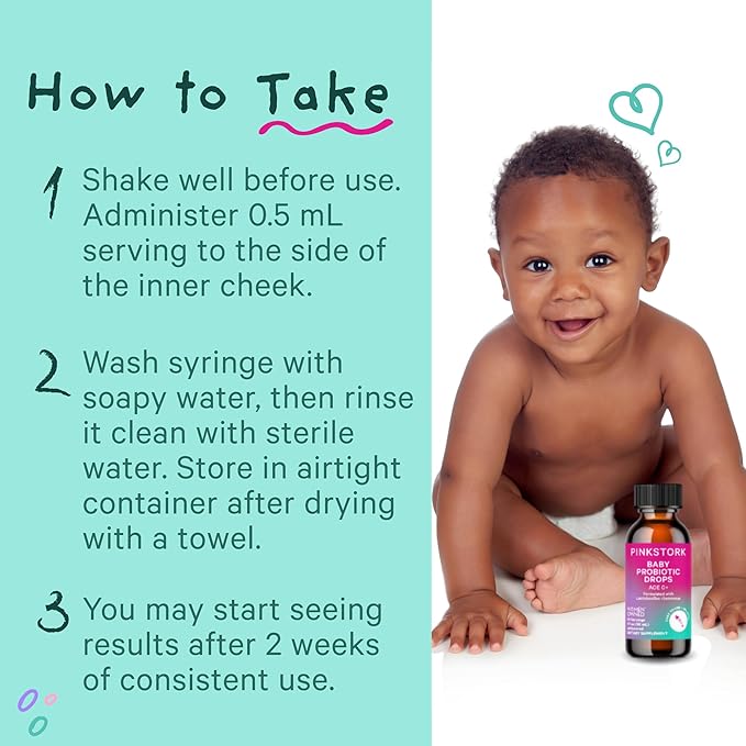 Pink Stork Baby Probiotic Drops, Newborn, Infant & Toddler Probiotics to Help Aid Digestion and Constipation Support, Newborn Essentials - 1 fl oz, 2 Month Supply