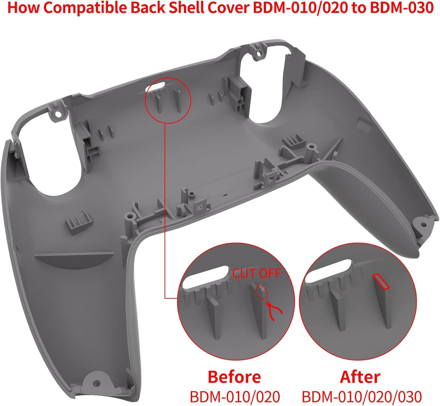 eXtremeRate White & Gray Performance Rubberized Grip Custom Back Plate Bottom Shell Compatible with ps5 Controller, Replacement Back Shell Cover Compatible with ps5 Controller