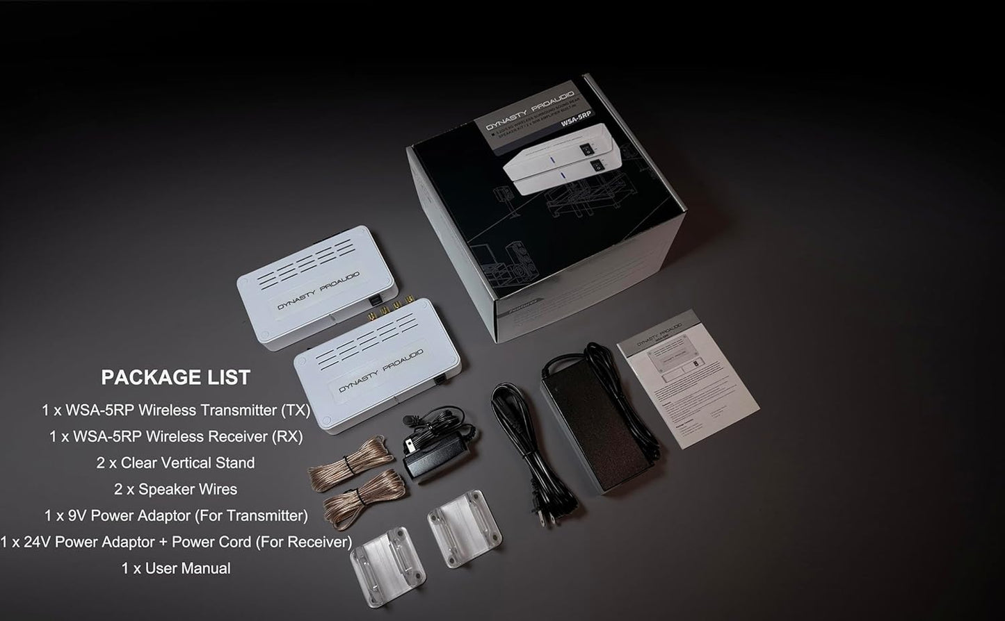 WSA-5RP Wireless Surround Sound Rear Speakers Kit with 2 x 50W Amplifier Built-in, 5.2G / 5.8GHz Dual Band Selectable, Total 106 RF Channel Auto Switching