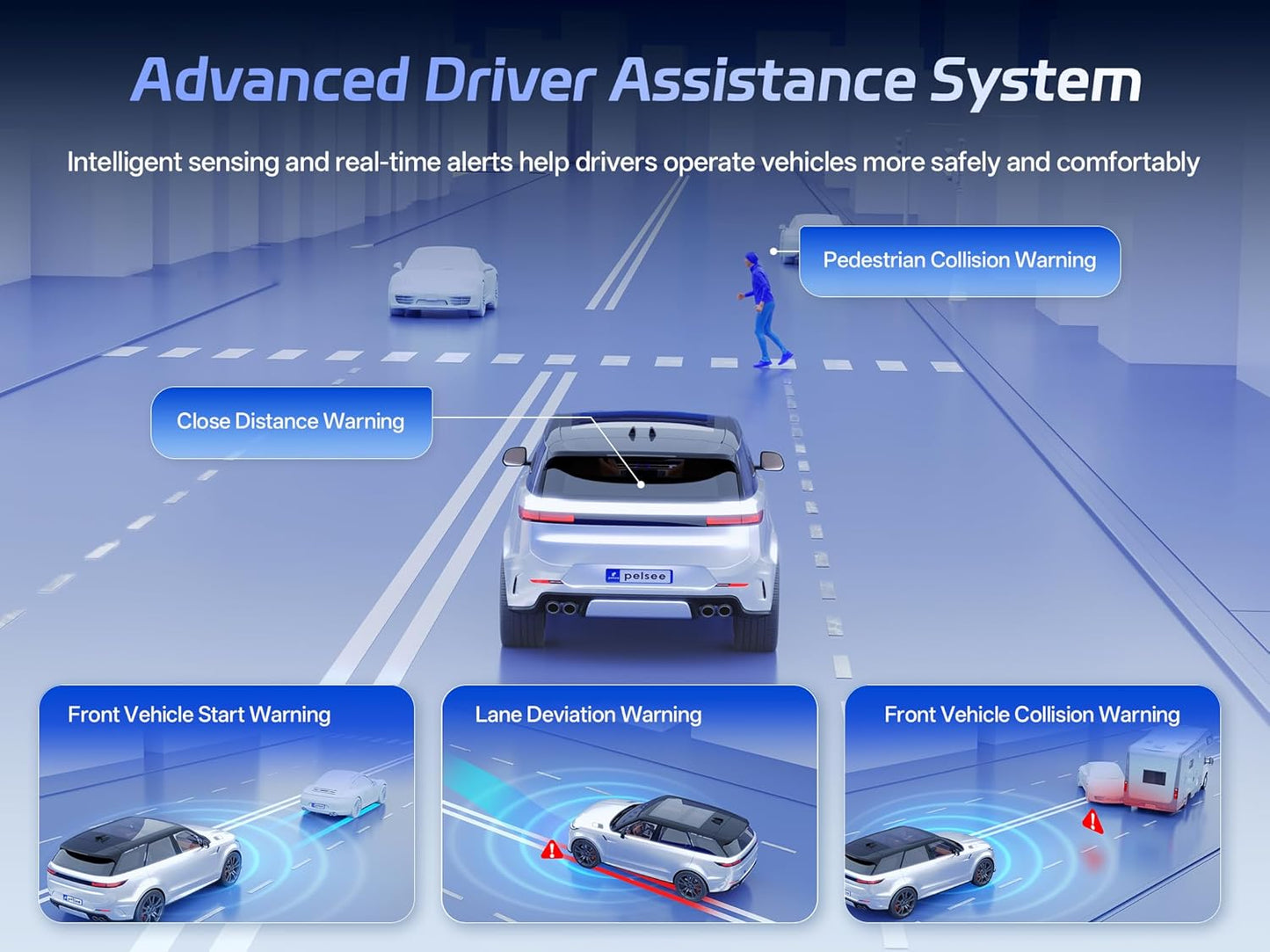 Pelsee 4K Dash Cam Front and Rear, STARVIS 2 Sensor, Dash Camera for Cars with Full-Color Night Vision, 128GB Card, 48H Parking Mode, Voice Control & WiFi, 3.39"Car Dash Camera, HDR ADAS GPS S3 Touch