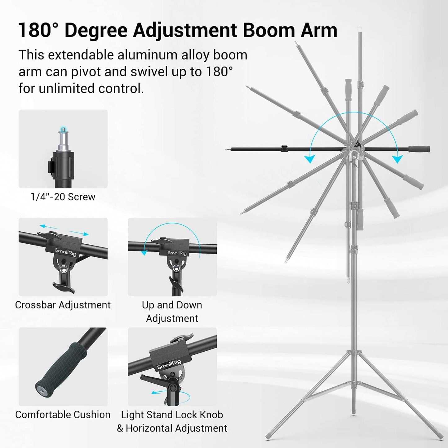 SmallRig Aluminum Light Stand 110"/9.2ft/280cm, Adjustable Photography Air-Cushioned Tripod Stand with 1/4" Screw for Softbox, Studio Light, Flash, Umbrella, Ring Light, Max Load 5kg, RA-S280A
