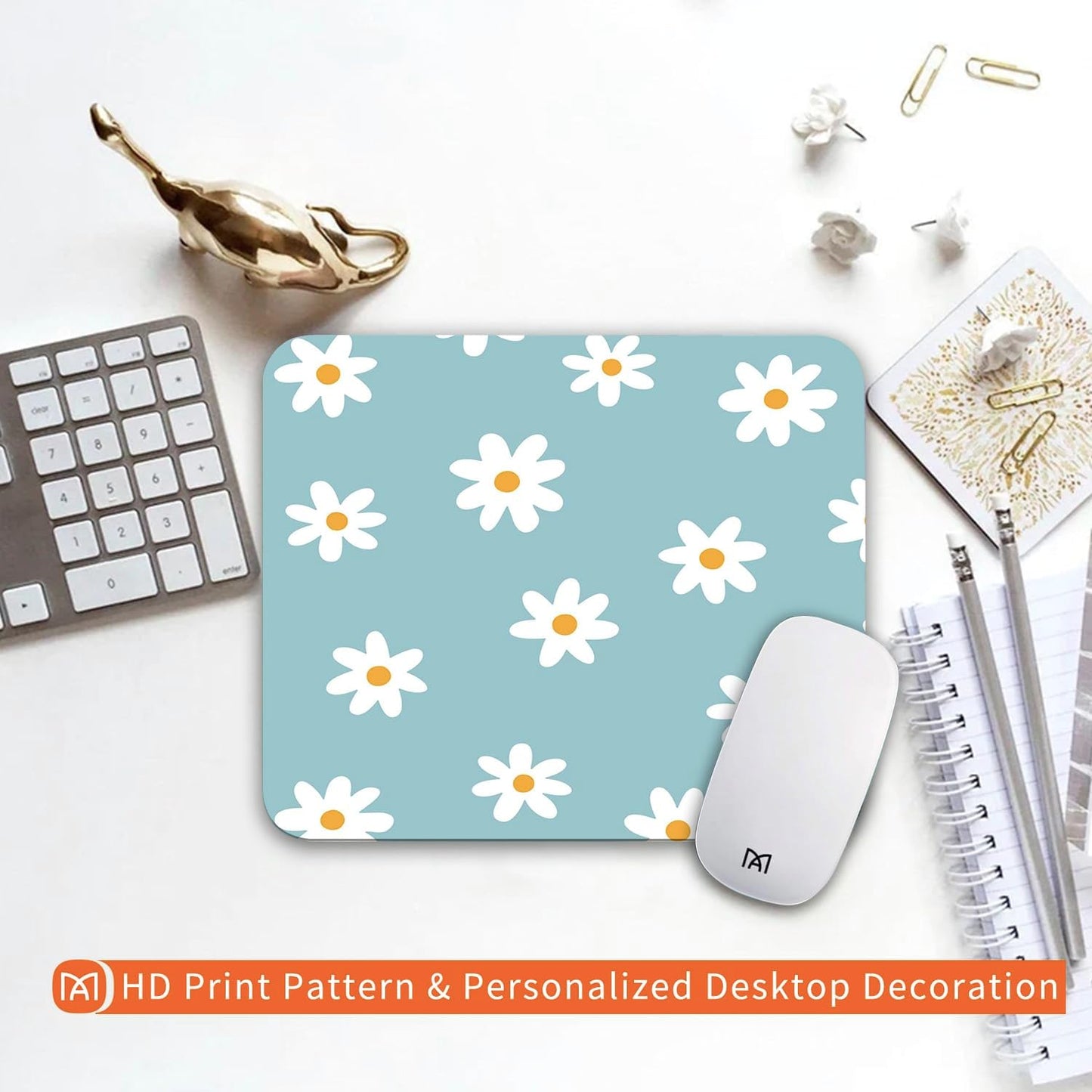 Square Mouse Pad Little Daisy,Personalized Premium-Textured Custom Mouse Mat Design,Washable Mousepad Cloth,Non-Slip Rubber Base Computer Mouse Pads for Wireless Mouse