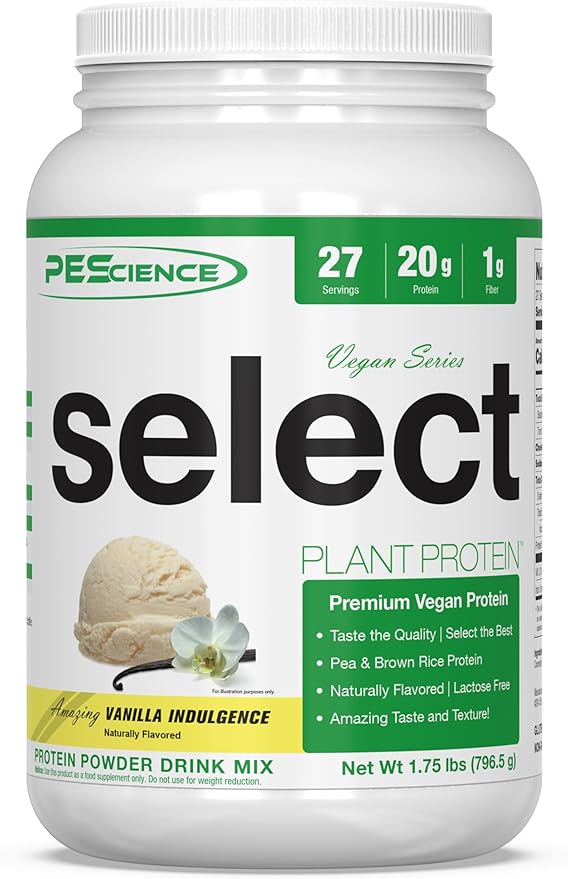 PEScience Select Vegan Plant Based Protein Powder, Vanilla, 27 Serving, Premium Pea and Brown Rice Blend