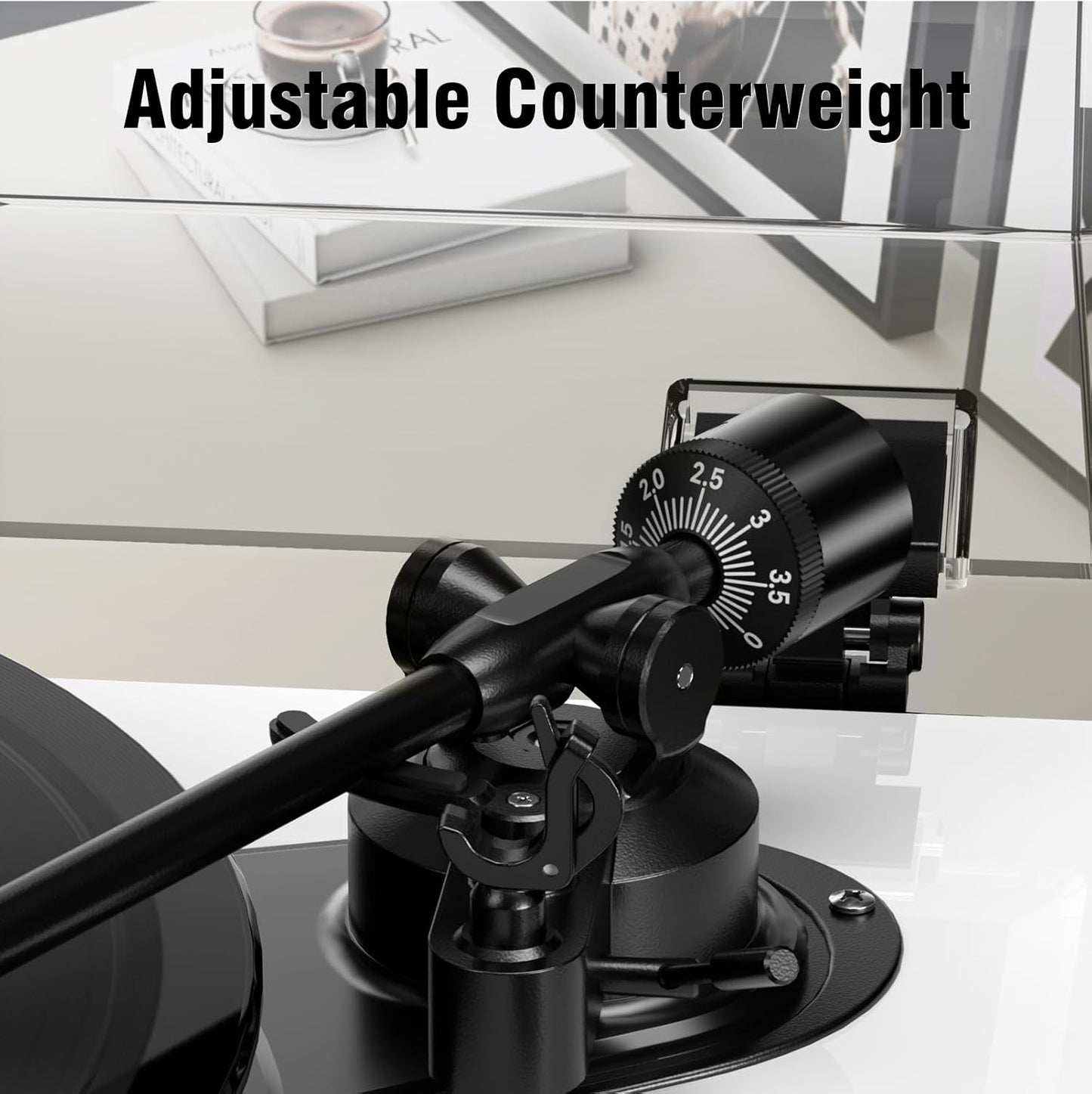 1 by ONE All-in-One Record Player with Wireless Input, High Fidelity Belt Drive Turntable with Built-in Speakers, Magnetic Cartridge AT-3600L, Built-in Preamp, Piano Lacquer White