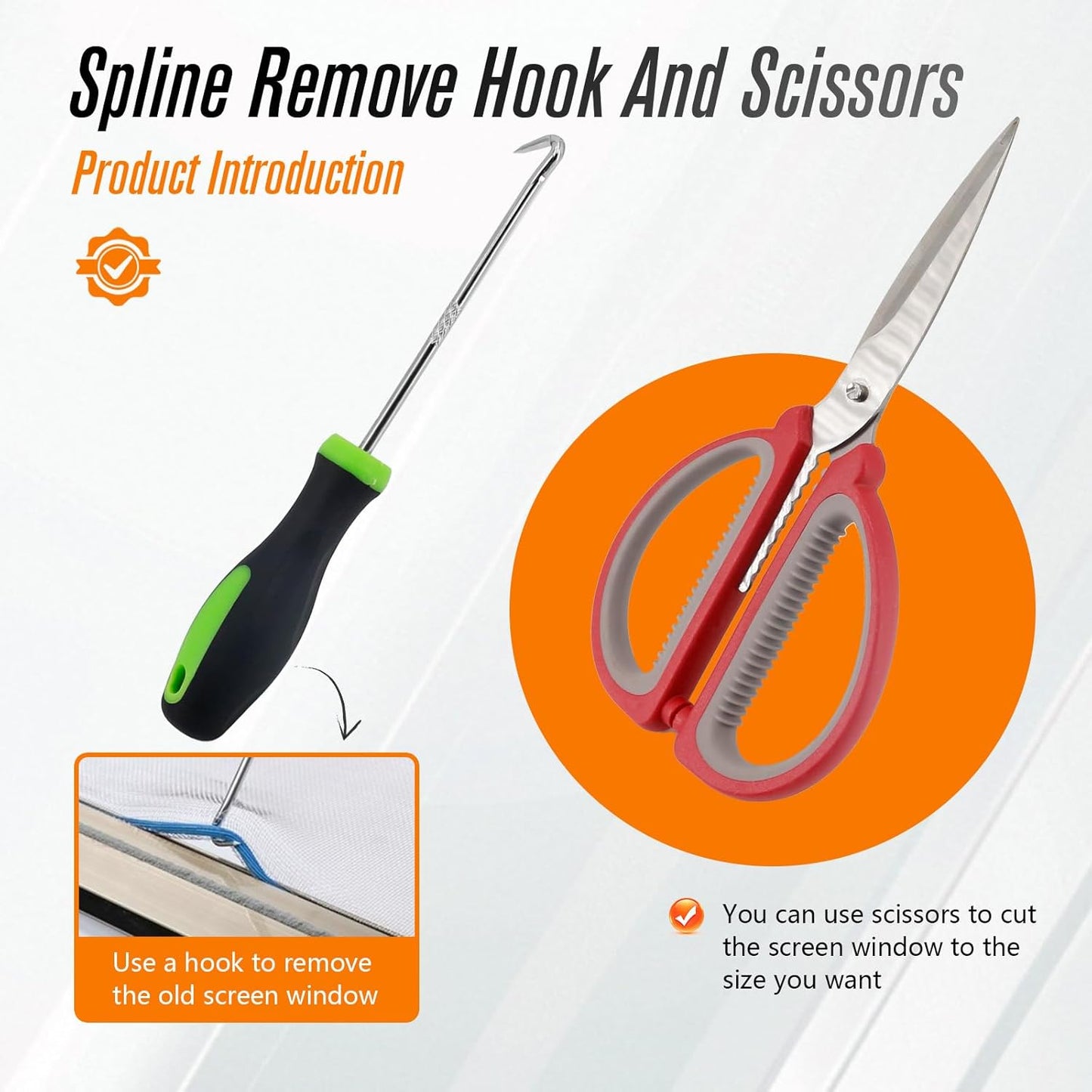 Screen Repair Tools, 6 in 1 Window Screen Installation Kit Include Screen Roller Spline Roller Tool, Spline Removing Hook, Rubber Strip Shovel for Installing and Replacing Window Patio Sliding Door