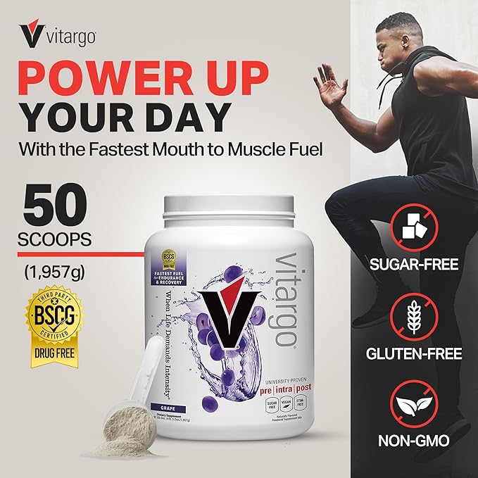 Vitargo Carbohydrate Powder | Feed Muscle Glycogen 2X Faster | 4.4 LB Grape Pre Workout & Post Workout | Carb Supplement for Recovery, Endurance, Gain Muscle Mass