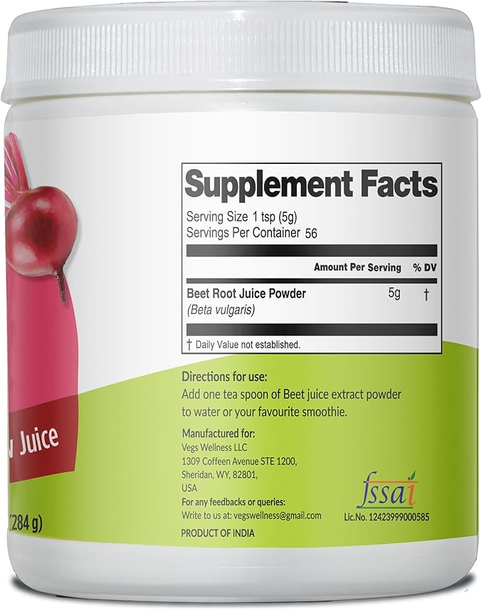 Beet Juice Powder, 20:1 Ultra Concentrated Nitrates, Betanines - Freeze Dried & Cold Pressed Organic Beet Root Juice - Boost Nitric Oxide, Healthy Circulation, Energy - Non-GMO Beet Powder, 10 oz