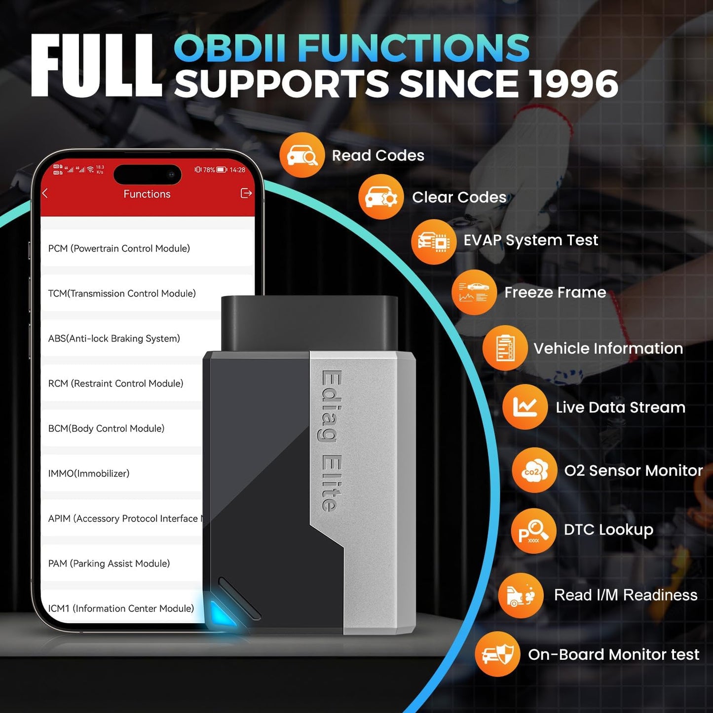 KINGBOLEN Ediag Elite OBD2 Scanner Bluetooth, Bi-Directional Control Scanner All System Diagnostic Tool for iOS & Android, 15+ Hot Reset, CANFD Protocol, FCA AutoAuth, No Subscriptions Lifetime Update