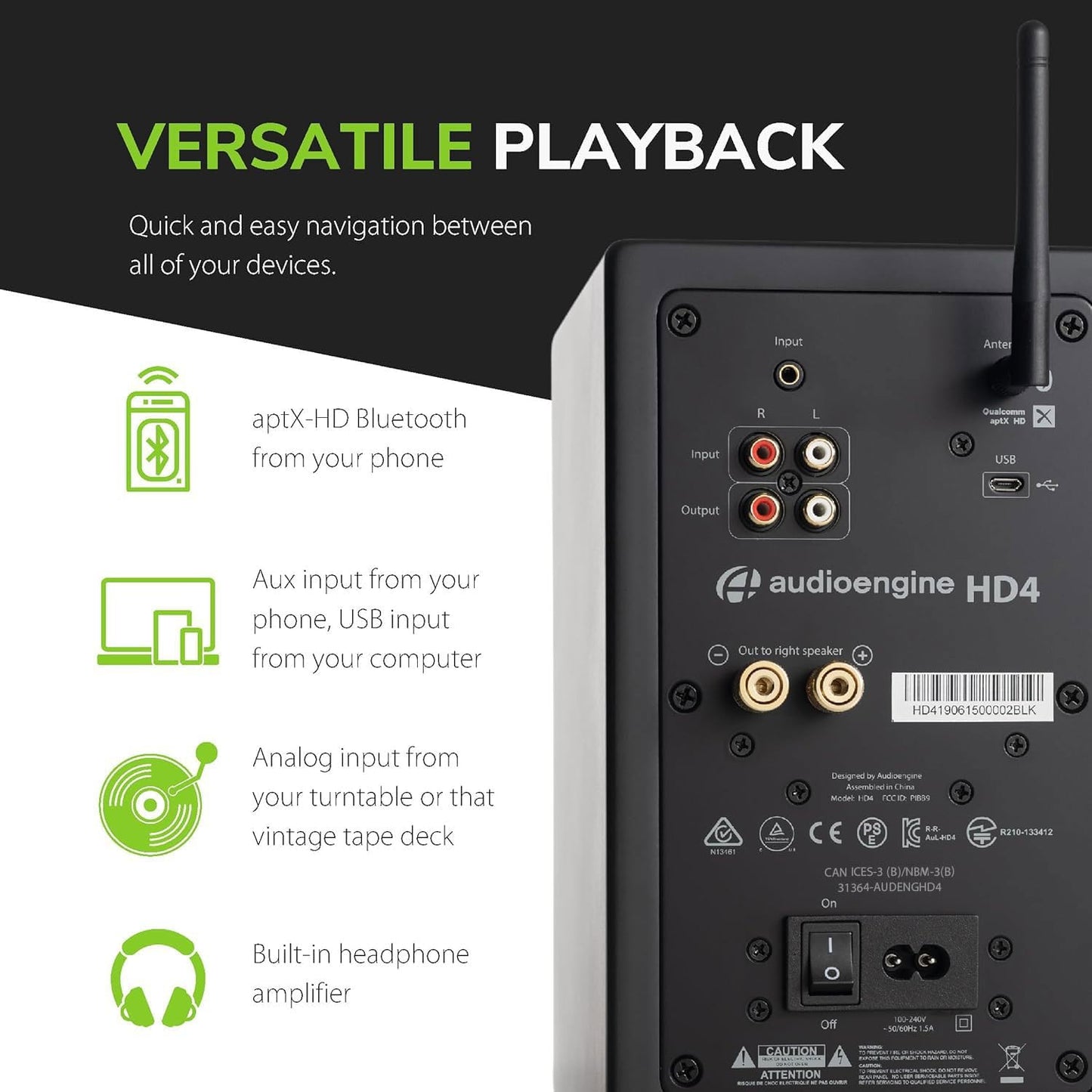 Audioengine HD4 24 Bit Bluetooth Bookshelf Speakers - TVs, Desktops, Stereos, Music, Movies and Gaming - Bluetooth aptX Adaptive 5.3