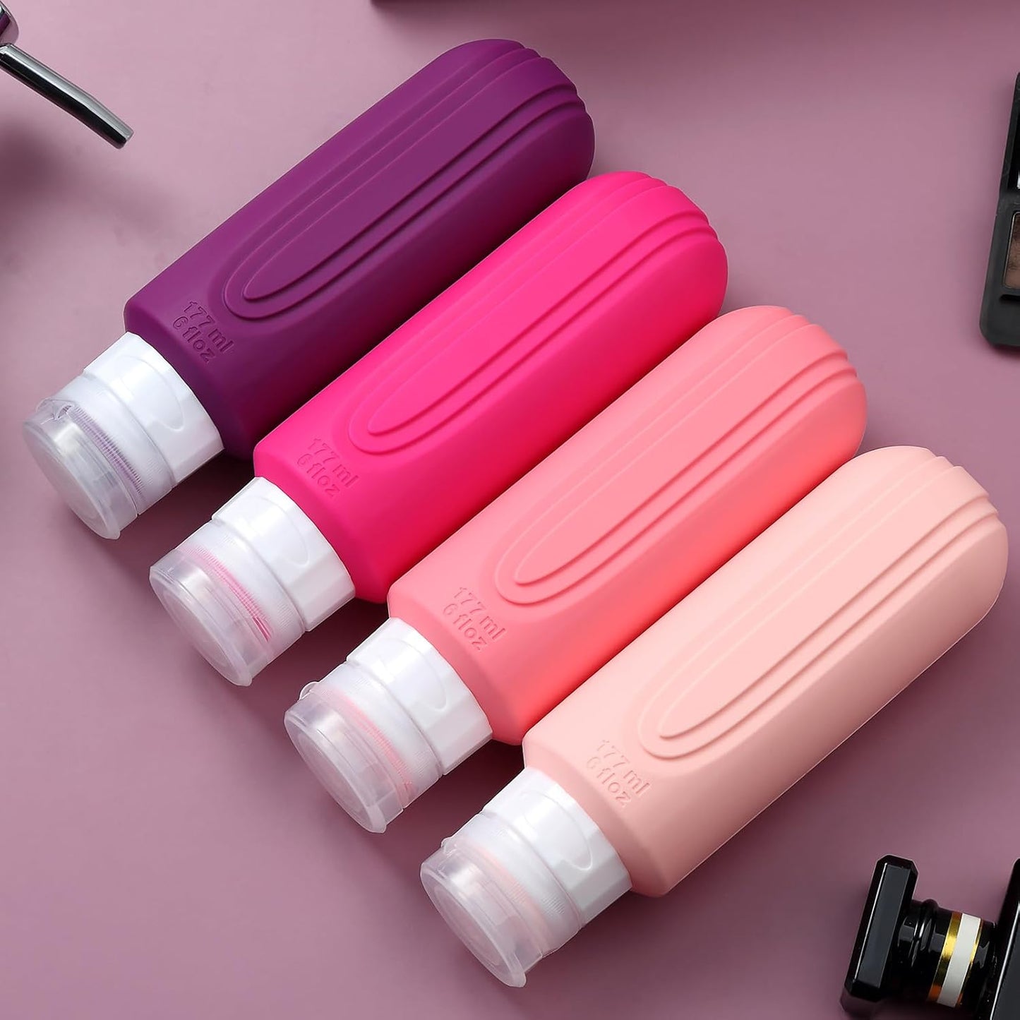 Travel Bottles for Toiletries, Large 6oz Oversize Containers, BPA Free Leak Proof Tubs Refillable Liquid Traveler Accessories with Toiletry Bag for Cometic Shampoo and Lotion Soap (4 Pack)