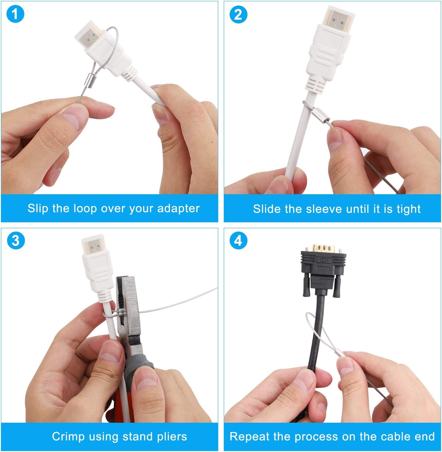 Cable Tethers 20 Pack with Crimping Tool (12 Inches, White Color), Adjustable Security Cable Look, Universal DIY Adapter Tethering Ties Kit for Computer Cord, Pre-Assembled, Tamper-Resistant