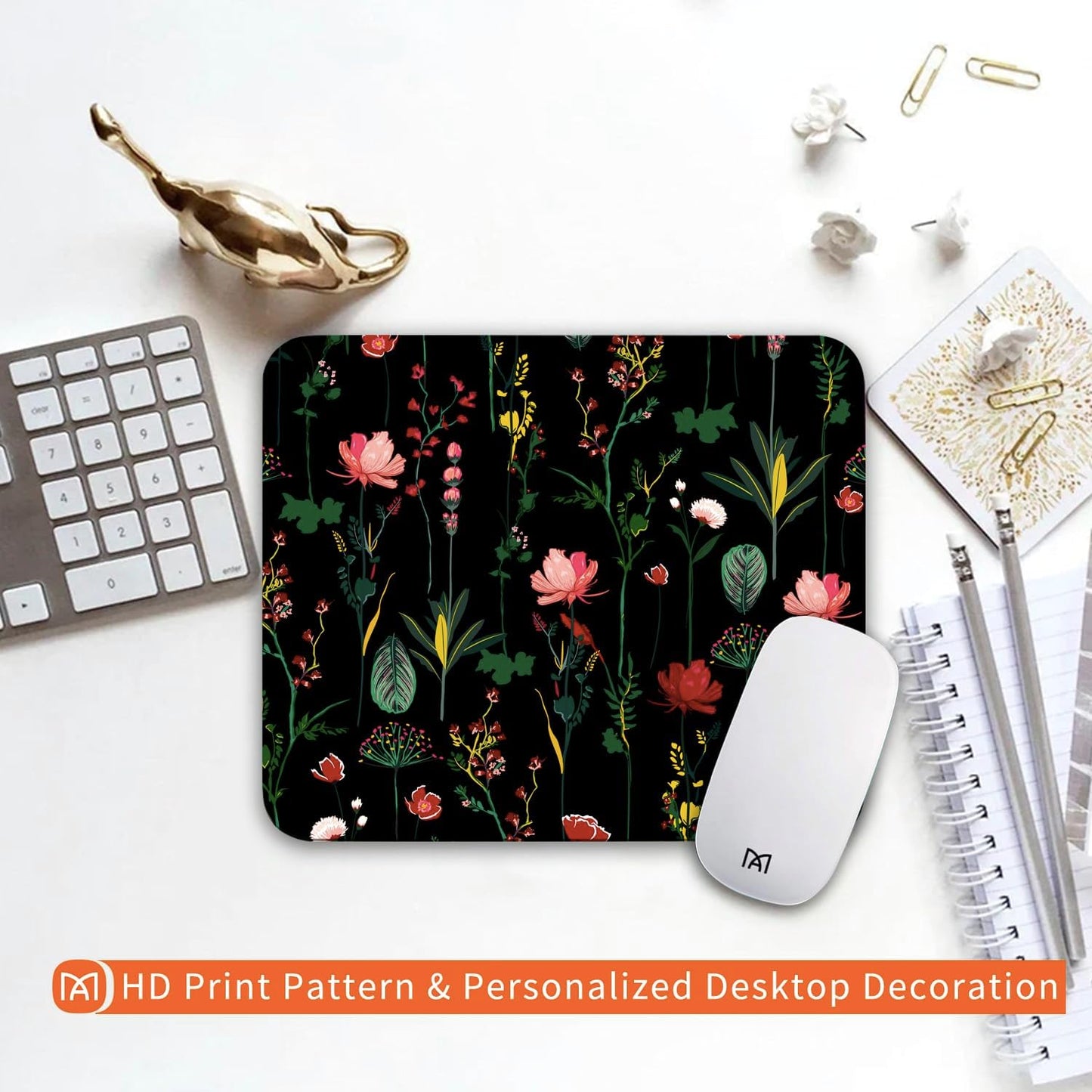 Square Mouse Pad Blooming Botanical Flowers,Personalized Premium-Textured Custom Mouse Mat Design,Washable Mousepad Cloth,Non-Slip Rubber Base Computer Mouse Pads for Wireless Mouse