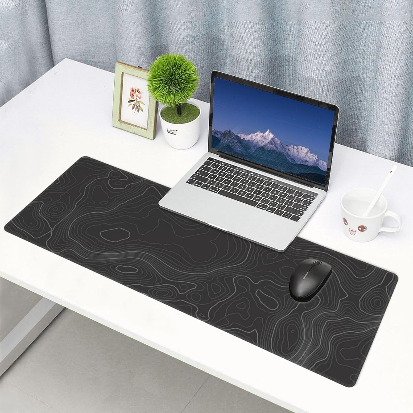 Topographic Contour Extended Big Mouse Pad Large,Gaming Mouse Pad Desk Pad,31.5×11.8 Inch Long Computer Keyboard Mouse Mat Mousepad with 3mm Non-Slip Base and Stitched Edge for Gaming and Office