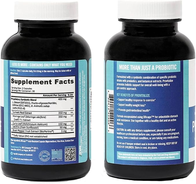 BB Company Provitalize | Probiotics for Women Digestive Health, Menopause, Joint Support | Sexy Midsection Curves, Bloat | Turmeric Curcumin Moringa | Packaging Vary | 60 Ct