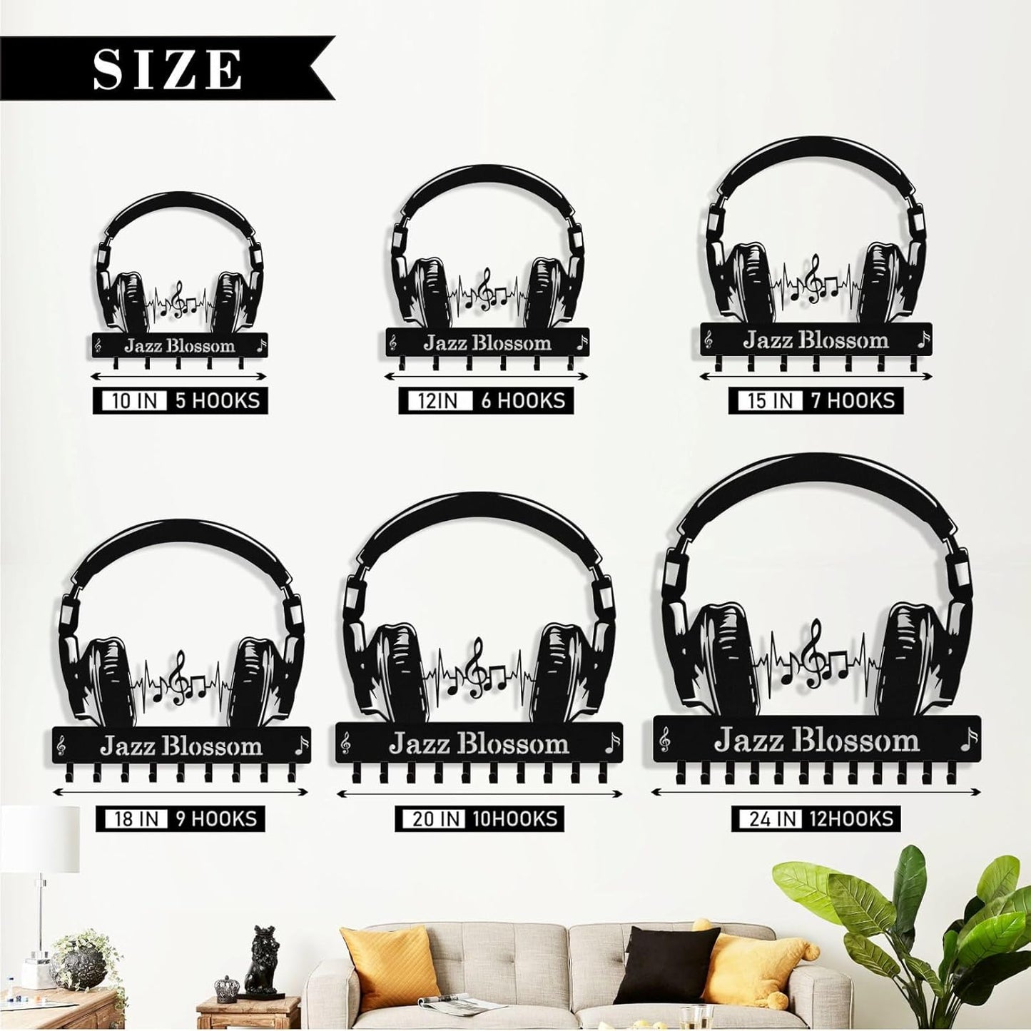 Personalized Headphone Key Holder Wall Mount, Custom Metal Key Rack Key Holder with Name, Deer Cabin Wall Keys Hanger with Hooks for Entryway, Front Door, Hallway, Kitchen, Living Room